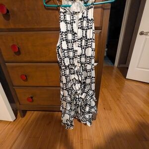 Black and White Sleeveless Ruffle Dress, Light, Polyester, Flirty!